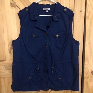 Dressbarn Womens 2 X Sleeveless Navy Blue Utility Vest